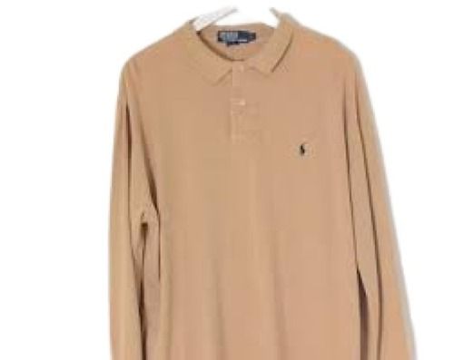 Light Brown Mens Plain Long Sleeve Polo Shirt