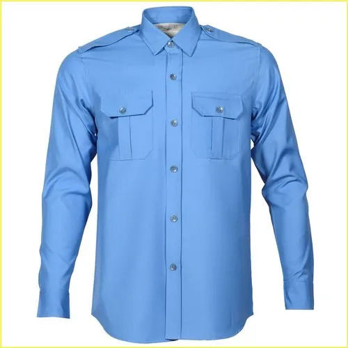 Mens Security Guard Full Sleeves Shirt (Blue) With Double Pocket