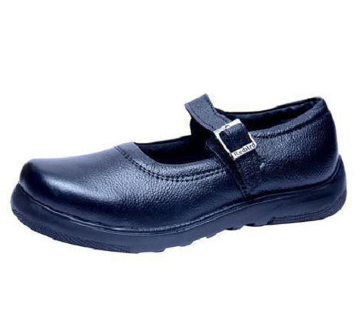 Plain Black Color Pu Leather Girls School Shoes