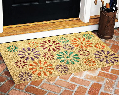 Flower 2 Biodegradable Natural Printed Coir Door Mats Back Material: Anti-Slip Latex