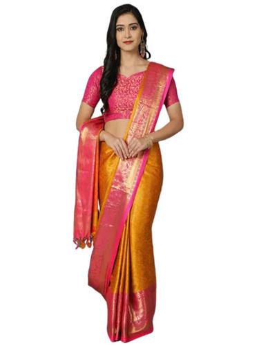 Multicolor Party Wear Zari Work Cotton Silk Saree With Blouse For Woman