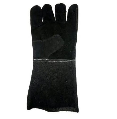 Black Plain Full Finger Industrial Leather Hand Gloves