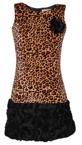 Round Neck And Sleeveless Leopard Long Valvet Printed Frock For Girls