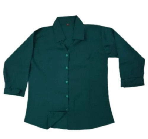 Spread Collar And 3/4th Sleeves Casual Wear Plain Cotton Shirts For Ladies