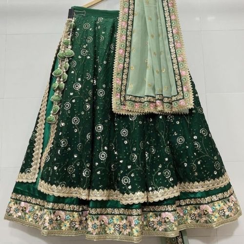 Wedding Wear Semi Stitched Green Designer Lehenga Choli