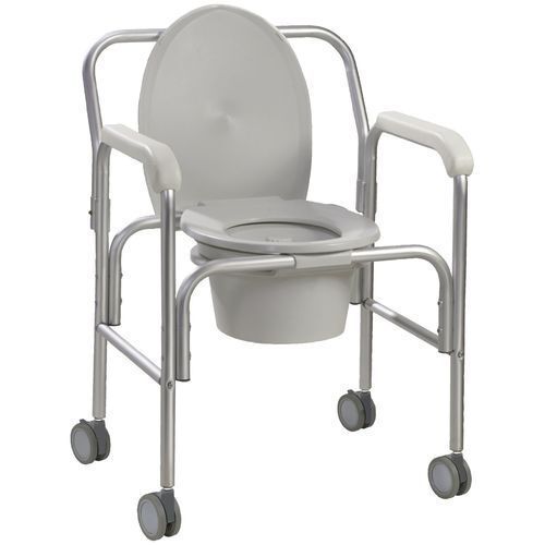 White Silver Metal Plastic Body Non Adjustable Seat Patient Commode Chair