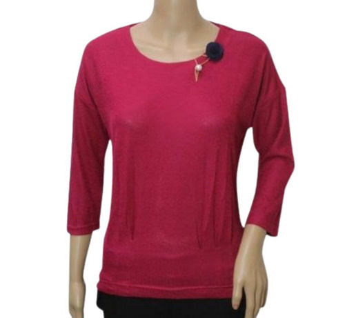 Casual Wear 3/4 Sleeves Round Neck Soft And Warm Woolen Top For Women