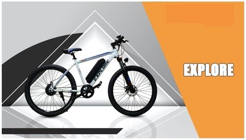 Grey-White Electric Bicycle With 7.8 Ah Detachable Rechargeable Li-Ion Battery