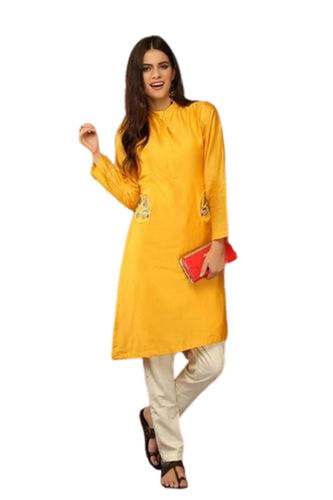 Plain Casual Wear Full Sleeves Breathable Chanderi Cotton Silk Kurti