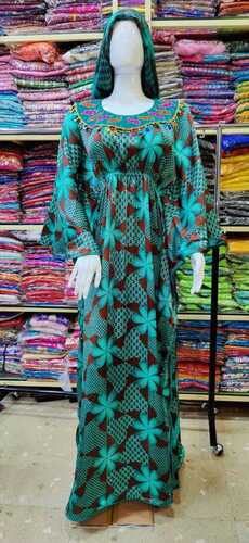 4 Shrink Resistant Green Printed Silk Kaftan For Daily Wear