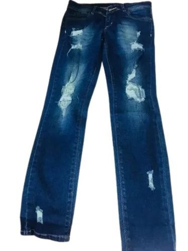 Blue Womens Regular Fit And Comfortable Casual Wear Plain Ripped Jeans