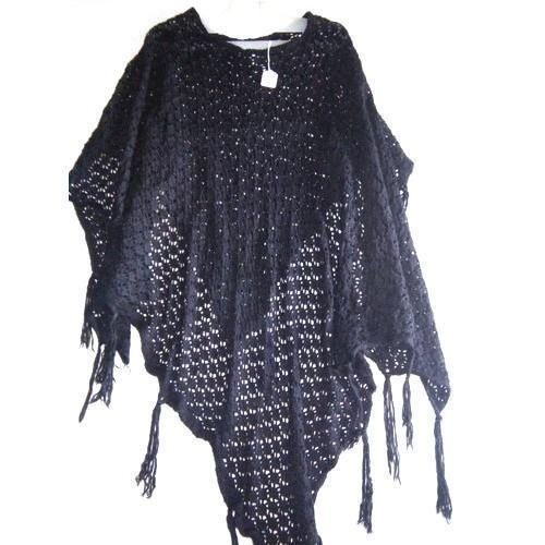 Black Comfortable And Casual Wear Knitted Handmade Woolen Poncho