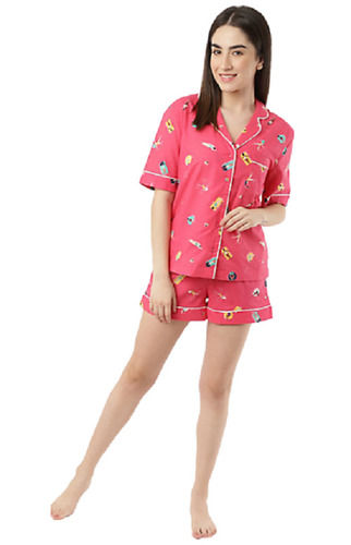 Ladies Printed Half Sleeves Cotton Night Suit With Shorts