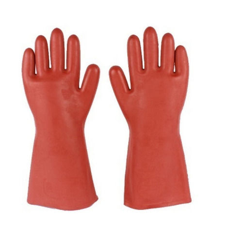 Red Waterproof And Interlock Lined Full Fingered Plain Electrical Rubber Gloves