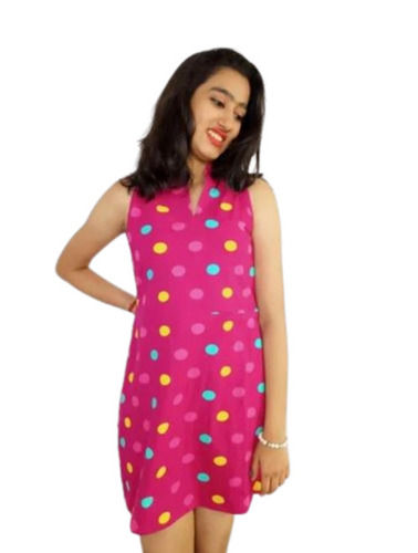 Multicolor Comfortable And Doted Sleeveless Party Wear Cotton Polka Dress