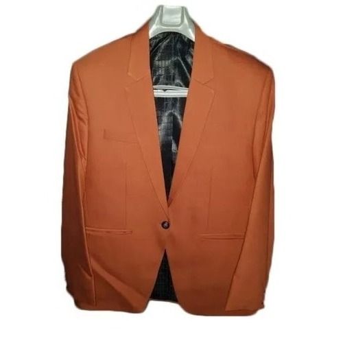 Brown Formal Wear Long Sleeves Button Closure Plain Polyester Blazer