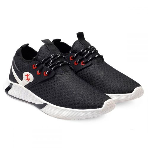 Black Light Weight Wear And Tear Resistant Pu Material Lace Closure Sports Shoes