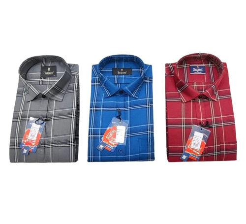 Mens Formal Cotton Check Shirts - Color: Vary