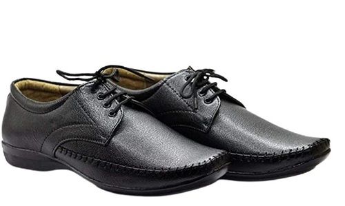 Black Semi Round Toe Flat Heel Formal Wear Plain Leather Shoe For Men ...