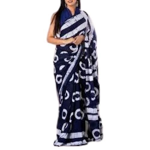 Navy Blue With White Stylish Cotton Saree