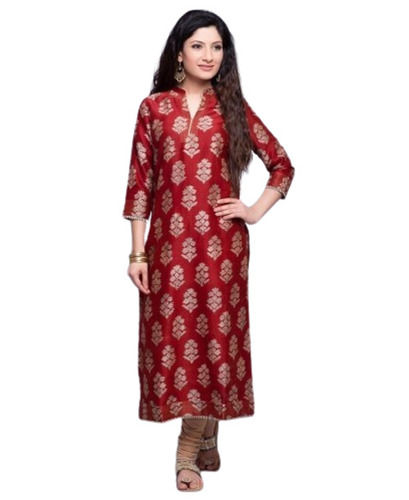 Multi Color V Neck 3/4Th Sleeves Casual Wear Soft Cotton Silk Designer Kurti