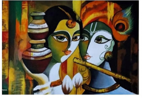 20 X 30 Inches Rectangular Acrylic Painting Of Radha Krishna