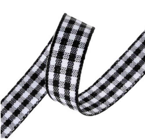 White And Black 3 Inch Width 10 Meter Double Side Woven Polyester Check Ribbon