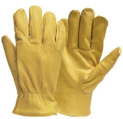 Golden Comfortable Plain Full Finger Leather Material Safety Gloves