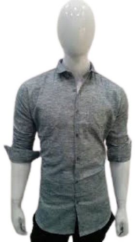 Breathable Mens Grey Full Sleeve Straight Collar Casual Wear Plain Cotton Shirt 