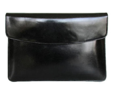 Black Rectangular No Handle Plain Genuine Leather Purses For Ladies