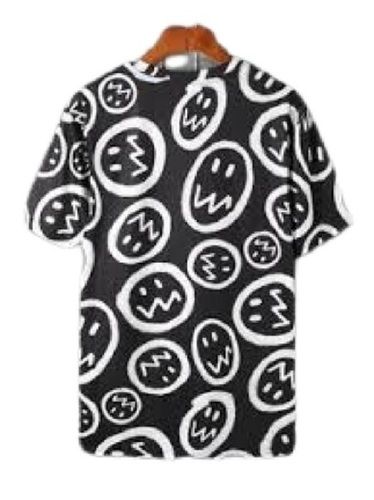 Round Neck Short Sleeve Black With White Casual Wear Printed Cotton T Shirts For Men Gender: Male