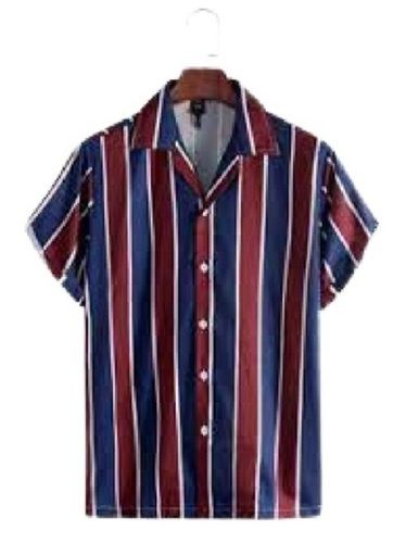 Striped Pattern Short Sleeve Style Casual Wear Cotton Shirts Age Group: 25 Above