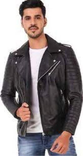 Black Full Sleeves Style Plain Pattern Good Quality Leather Jacket For Men