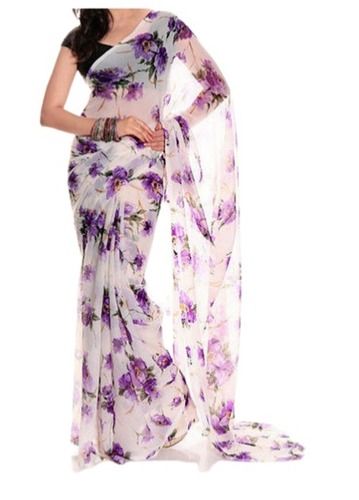 Multicolor Light Weight Breathable Skin Friendly Casual Wear Printed Chiffon Saree