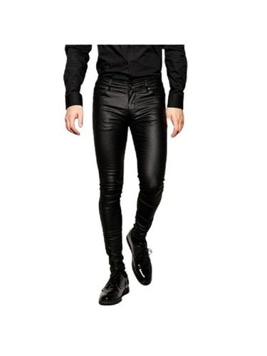 Idopy Mens Slim Fit Faux Leather Jeans Black30  Amazonin Clothing   Accessories