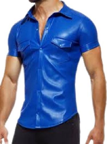 Men Short Sleeve Plain Comfortable Breathable Casual Wear Leather Shirt Chest Size: 44