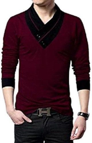 Plain Fancy Stylish Designer Full Sleeve V Neck Cotton T-Shirt For Men