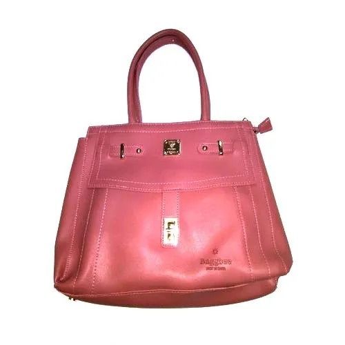 Pink Synthetic Leather Material Loop Handle Hand Bags For Ladies 