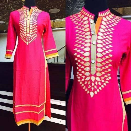 Women Full Length 3/4th Sleeve Printed Cotton Kurti