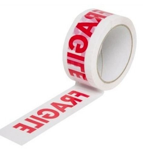 White And Red 0.6 Mm Thickness 50 Meter Pressure Sensitive Printed Bopp Tape