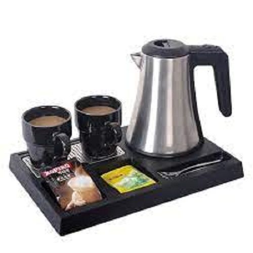 1.2 Liters Black Stainless Steel Electric Kettle Tray Set With Two Cups And One Spoon