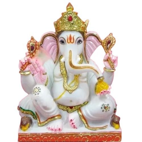 1.5 Feet Water Resistance And Polished Handmade Marble Ganesha Statue