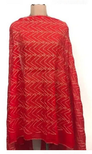 Red 2.25 Meter Traditional Embroidery Chiffon Dupatta For Girls 