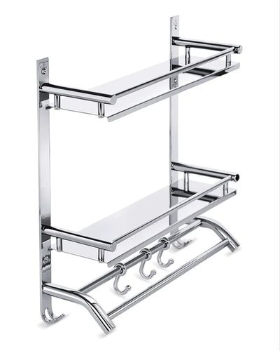 43.2X40.6X27.9Cm Glossy Surface Rectangular Stainless Steel Corner Double Shelf For Bathroom