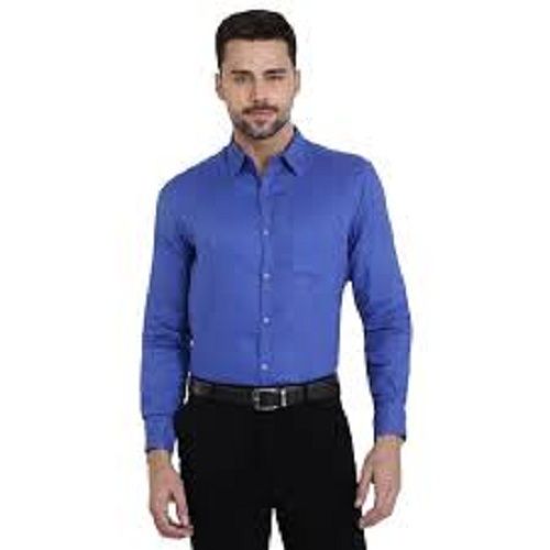 Breathable Blue Full Sleeves Cotton Plain Mens Casual And Formal Wear Shirt