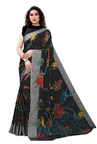 Multicolor Casual Wear Bollywood Chiffon Floral Printed Saree For Women