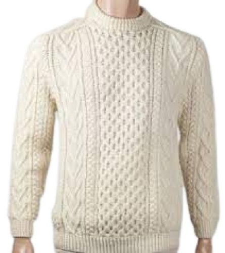 White Fancy Durable Plain Full Sleeve Woolen Hand Knitted Sweaters For Men