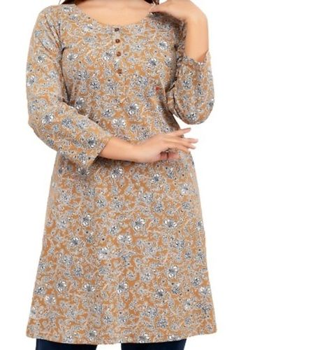 Multi Color Full Sleeves Round Neck Casual Wear Soft Rayon Printed Kurta For Women