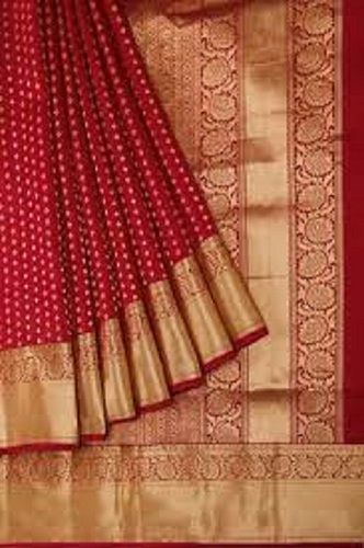 Red With Golden Ladies Comfortable Soft Attractive Spring Season Traditional Wear Silk Saree