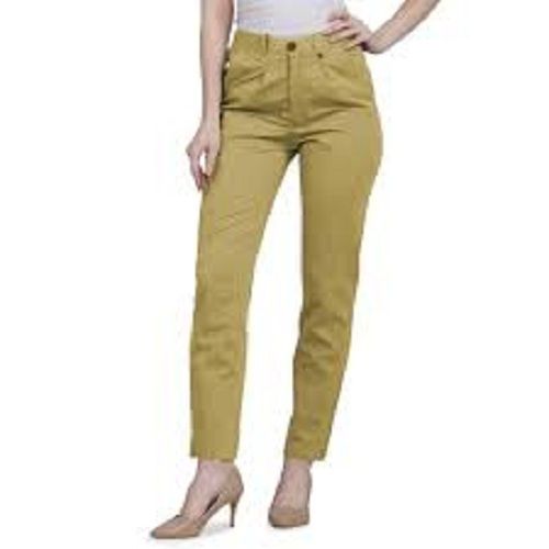 Light Brown Plain Slim Fit 38 Inch Customized Ladies Pants For Casual And Formal Wear